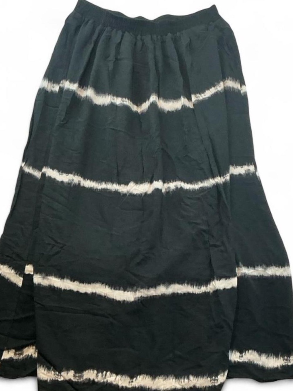 Tie-Dye Black and White Maxi Skirt with Elastic Waist